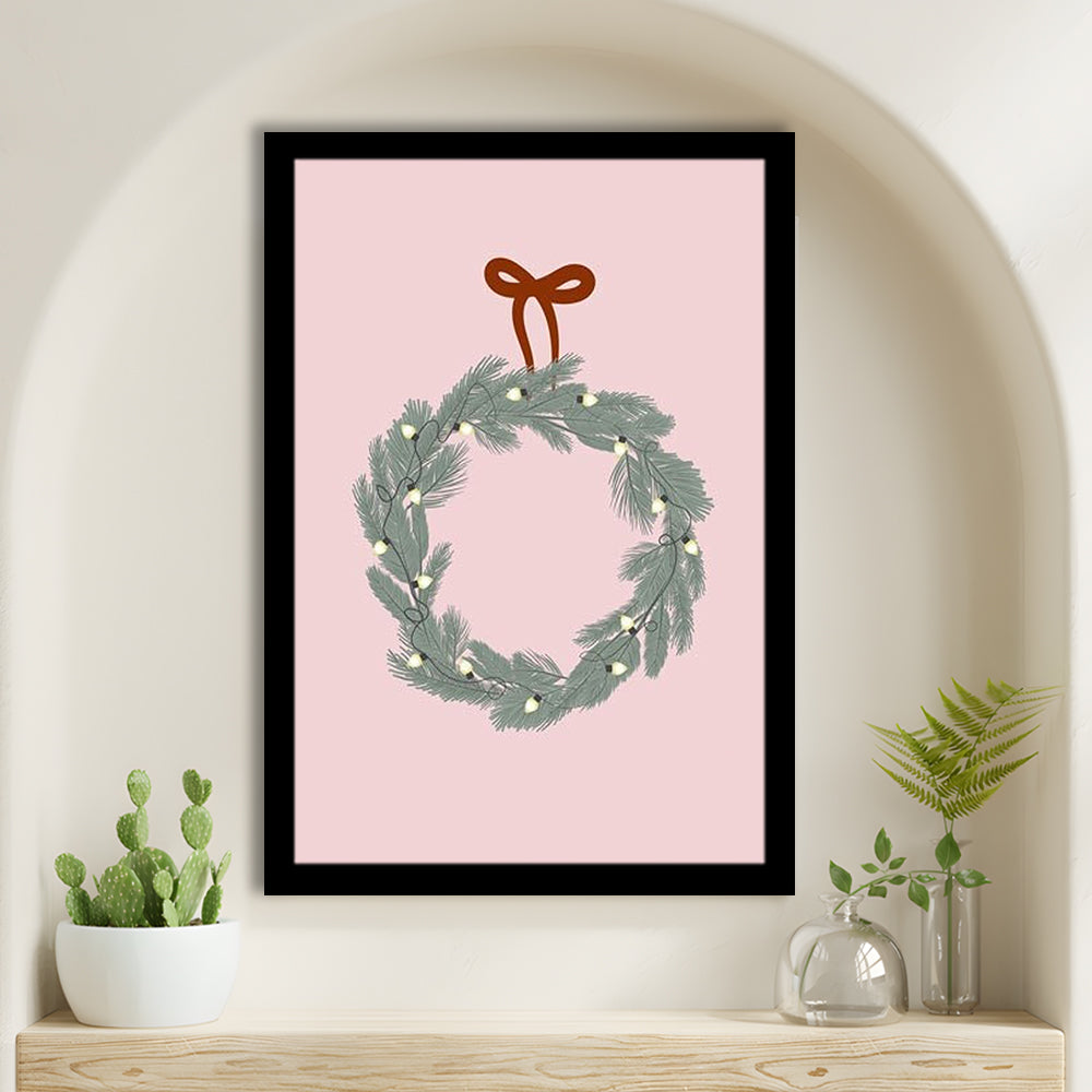 Pink Christmas Print Wreath Art Holiday Holiday Wall, Framed Art Prints Wall Decor