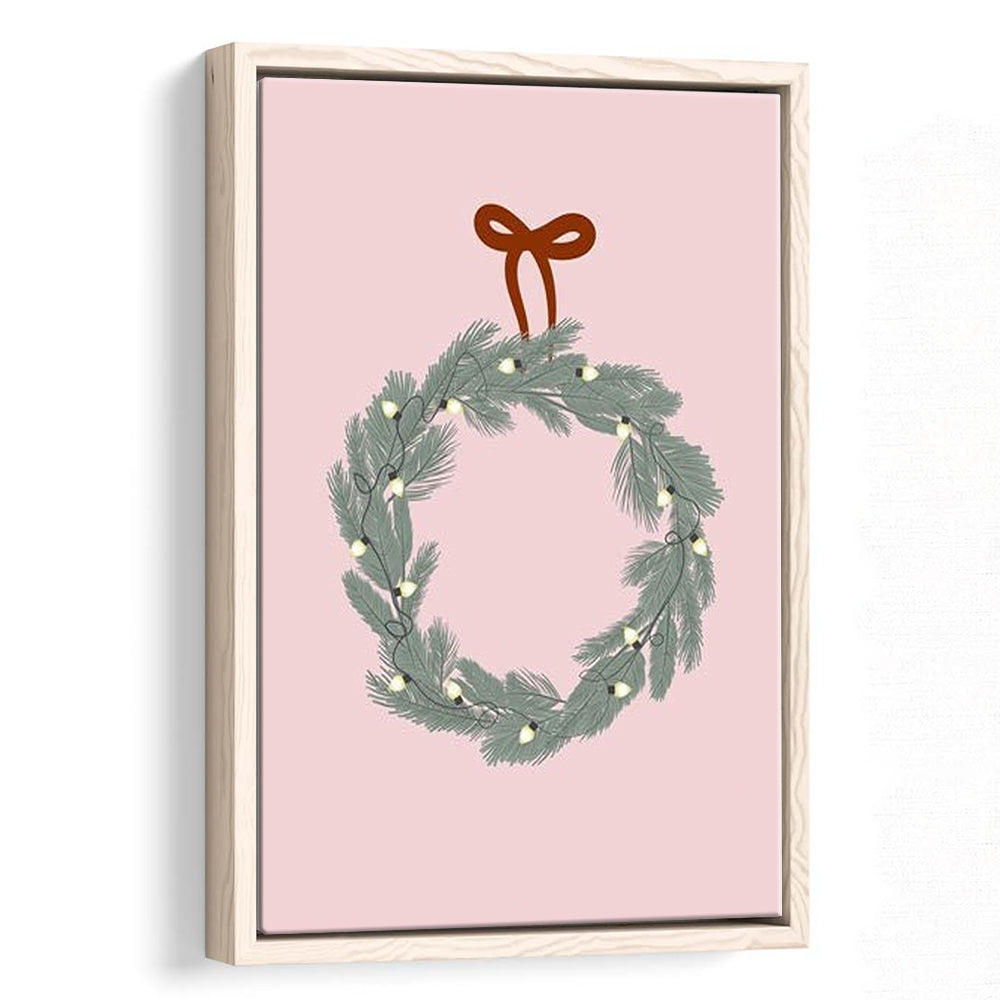 Pink Christmas Print Wreath Art Holiday Holiday Wall, Framed Canvas Prints Wall Art
