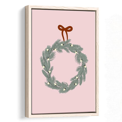 Pink Christmas Print Wreath Art Holiday Holiday Wall, Framed Canvas Prints Wall Art