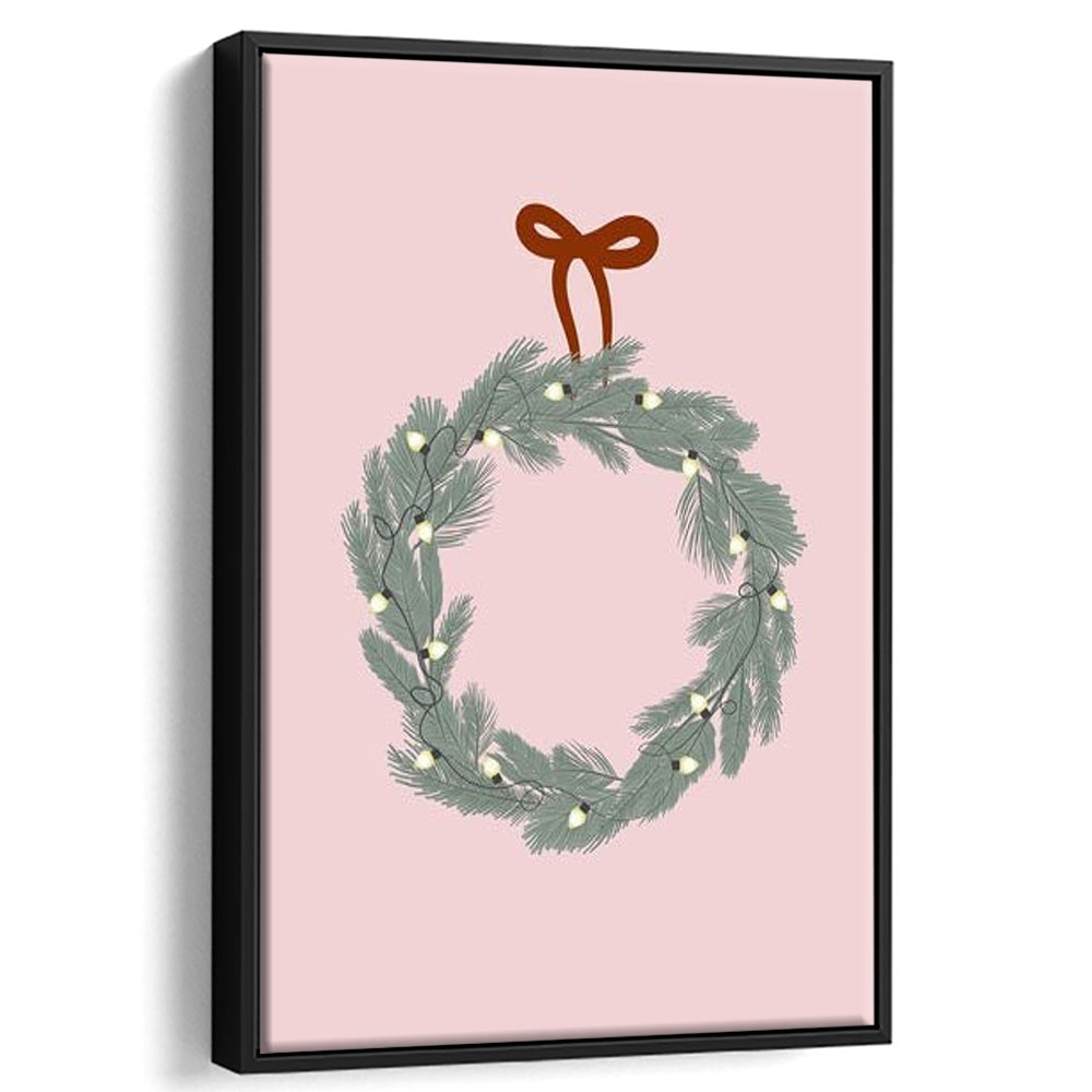 Pink Christmas Print Wreath Art Holiday Holiday Wall, Framed Canvas Prints Wall Art