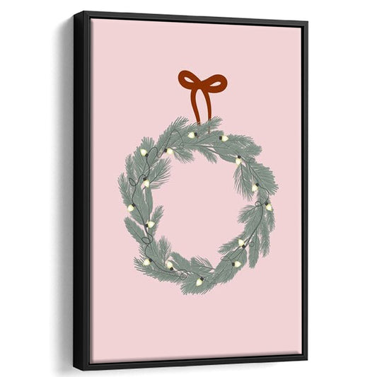 Pink Christmas Print Wreath Art Holiday Holiday Wall, Framed Canvas Prints Wall Art
