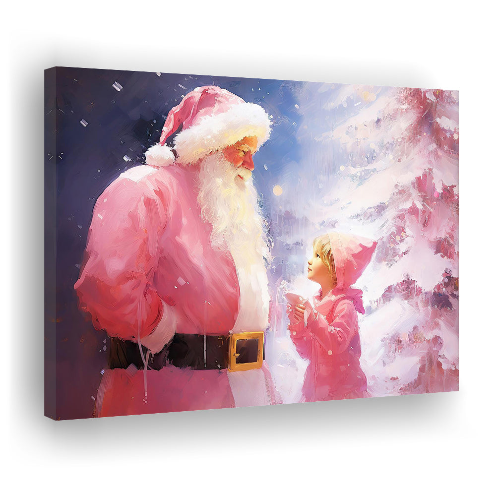 Pink Christmas Santa Claus Art Print Painting Christmas Holiday Decor, Canvas Print Wall Art, Wall Decor, Painting Canvas