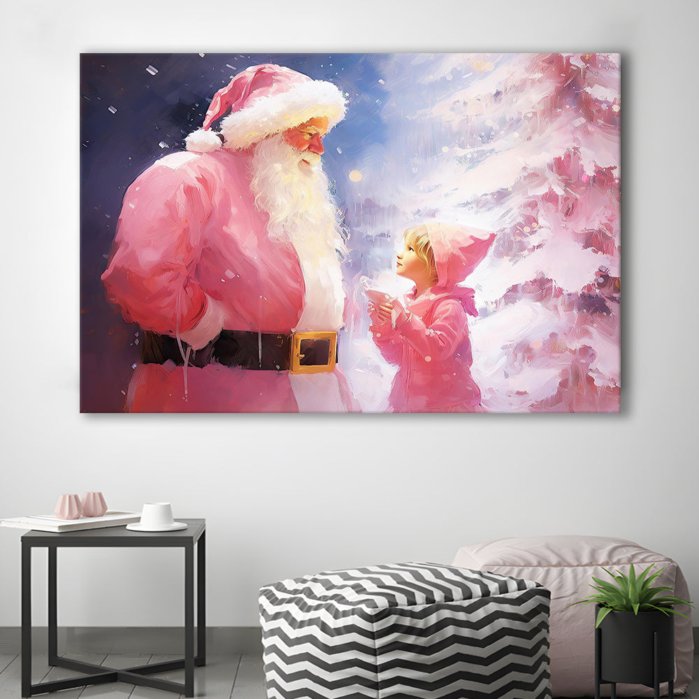 Pink Christmas Santa Claus Art Print Painting Christmas Holiday Decor, Canvas Print Wall Art, Wall Decor, Painting Canvas