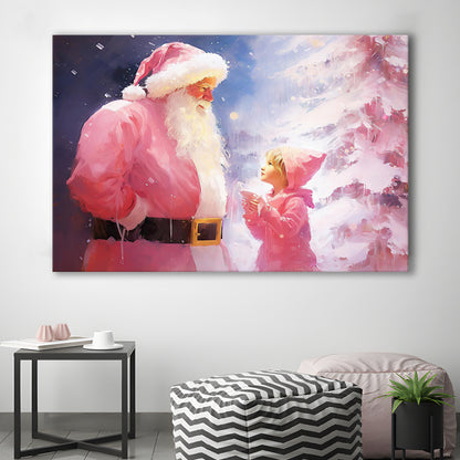 Pink Christmas Santa Claus Art Print Painting Christmas Holiday Decor, Canvas Print Wall Art, Wall Decor, Painting Canvas