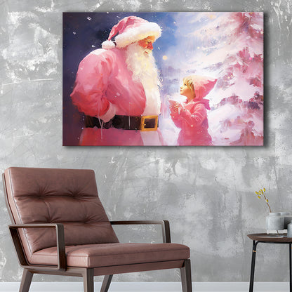 Pink Christmas Santa Claus Art Print Painting Christmas Holiday Decor, Canvas Print Wall Art, Wall Decor, Painting Canvas
