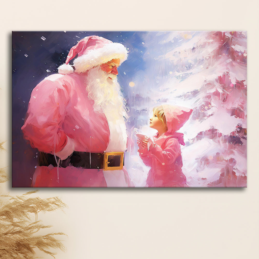 Pink Christmas Santa Claus Art Print Painting Christmas Holiday Decor, Canvas Print Wall Art, Wall Decor, Painting Canvas
