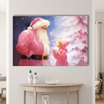 Pink Christmas Santa Claus Art Print Painting Christmas Holiday Decor, Canvas Print Wall Art, Wall Decor, Painting Canvas