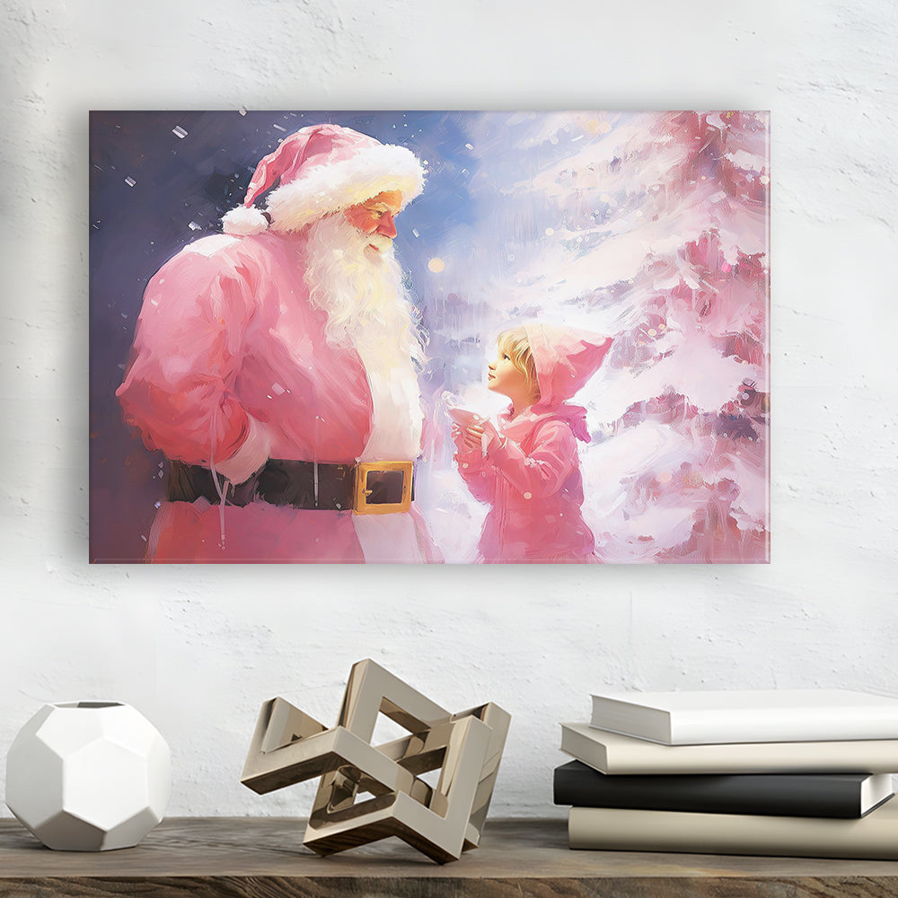 Pink Christmas Santa Claus Art Print Painting Christmas Holiday Decor, Canvas Print Wall Art, Wall Decor, Painting Canvas