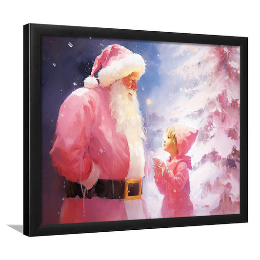 Pink Christmas Santa Claus Art Print Painting Christmas Holiday Decor, Framed Art Print Wall Decor, Picture Framed