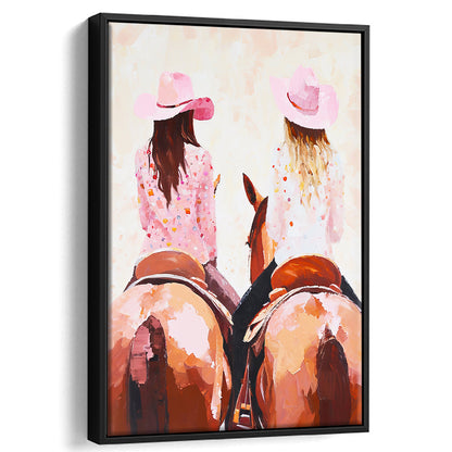 Pink Cowgirl Art Print Western Decor Cowgirl Aesthetic Dorm Room, Framed Canvas Print Wall Art, Floating Frame