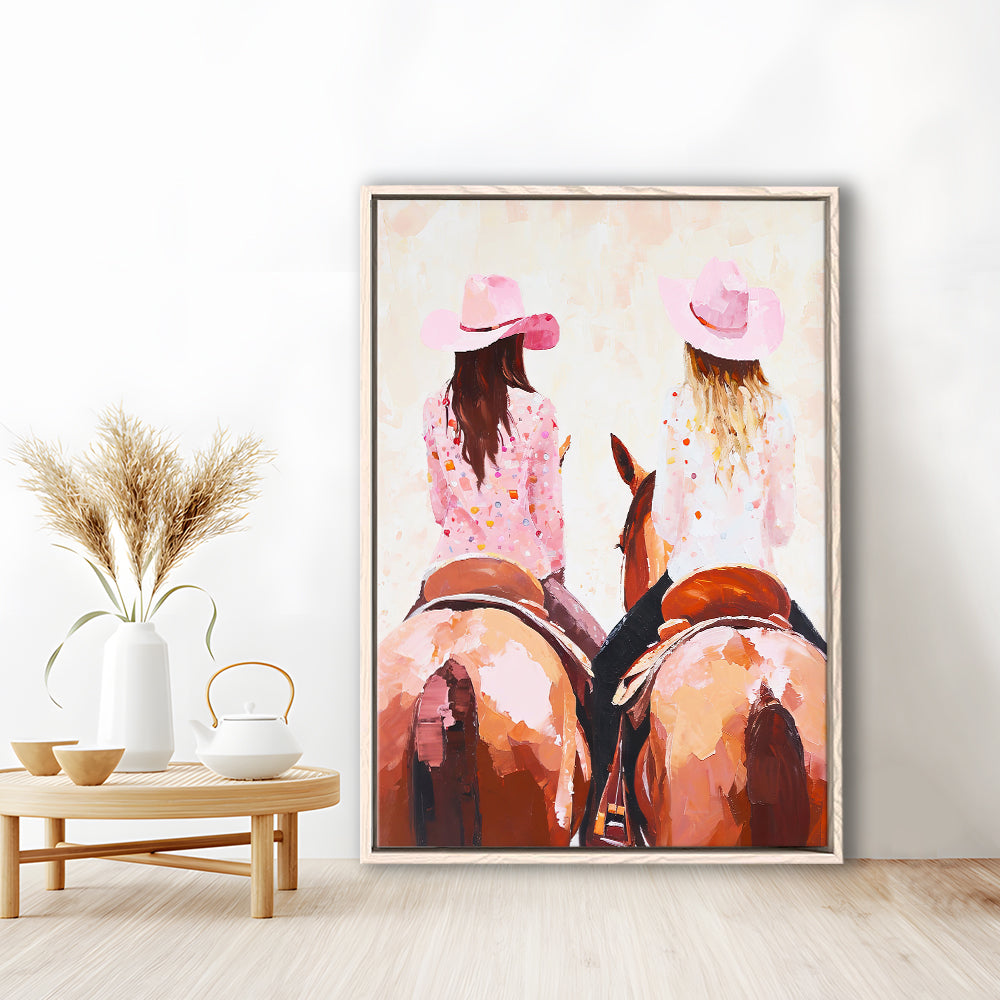 Pink Cowgirl Art Print Western Decor Cowgirl Aesthetic Dorm Room, Framed Canvas Print Wall Art, Floating Frame