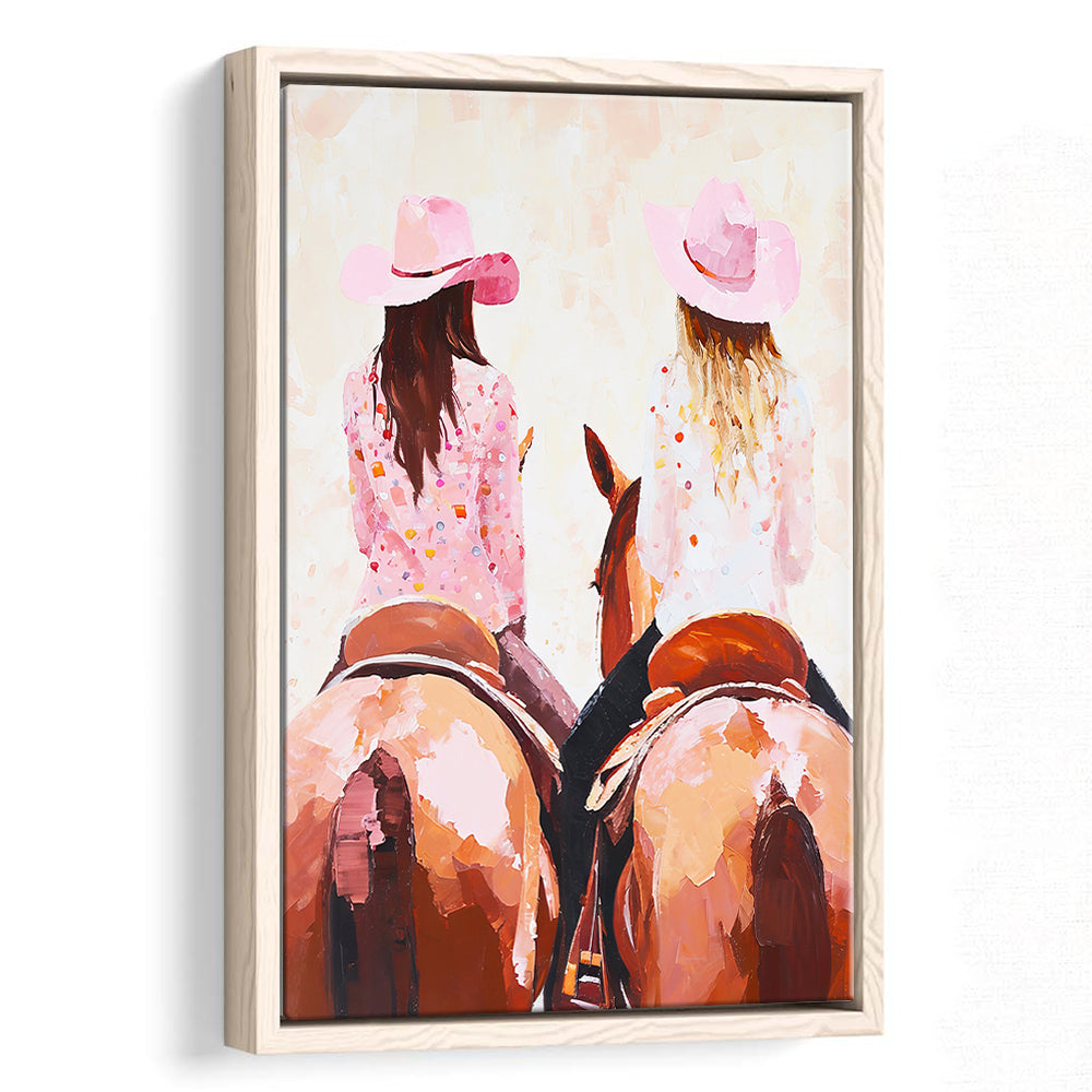 Pink Cowgirl Art Print Western Decor Cowgirl Aesthetic Dorm Room, Framed Canvas Print Wall Art, Floating Frame