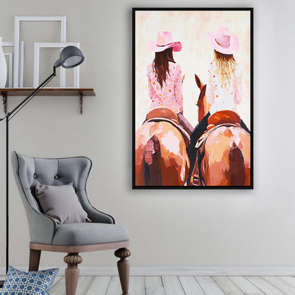 Pink Cowgirl Art Print Western Decor Cowgirl Aesthetic Dorm Room, Framed Canvas Print Wall Art, Floating Frame