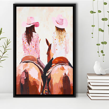 Pink Cowgirl Art Print Western Decor Cowgirl Aesthetic Dorm Room, Framed Canvas Print Wall Art, Floating Frame