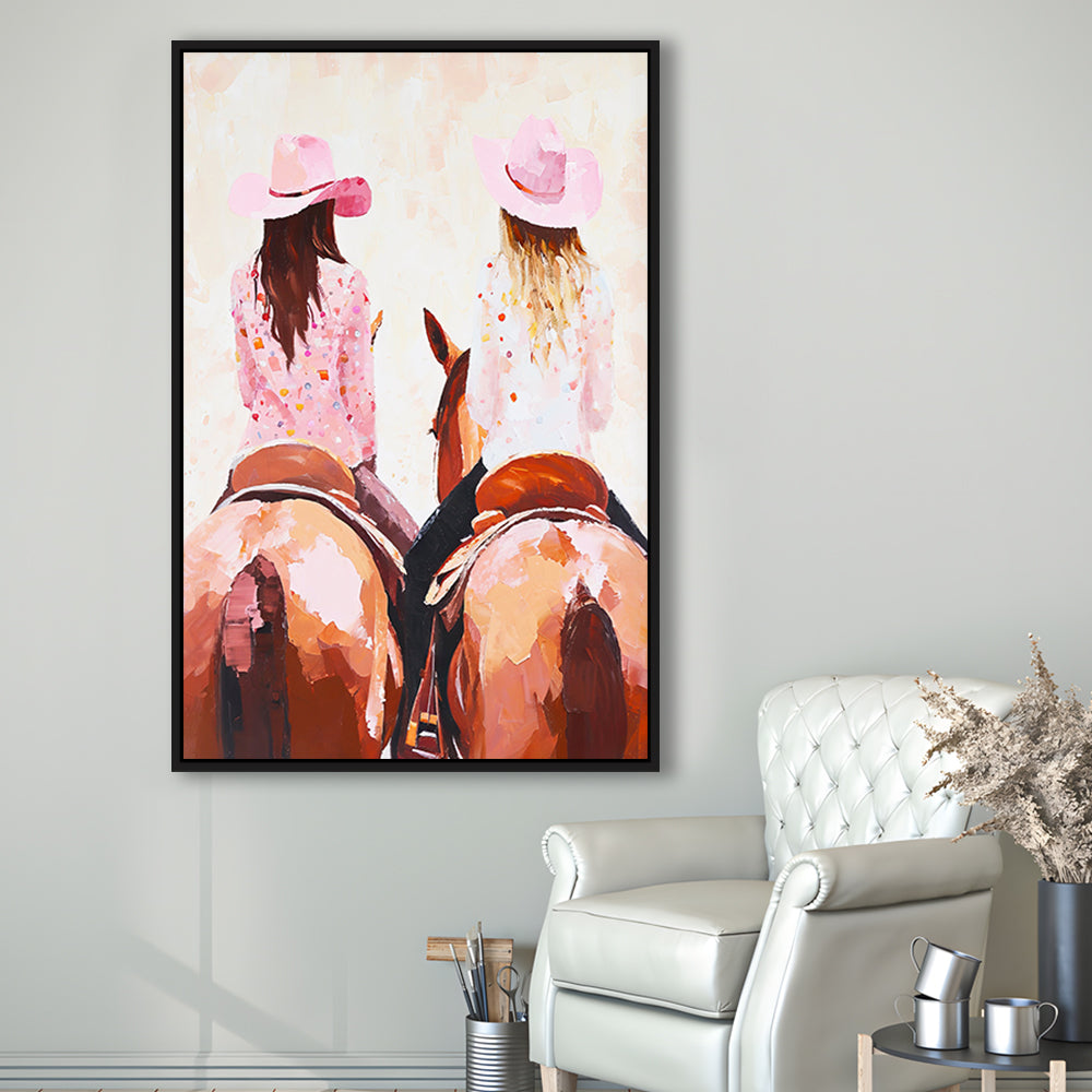 Pink Cowgirl Art Print Western Decor Cowgirl Aesthetic Dorm Room, Framed Canvas Print Wall Art, Floating Frame