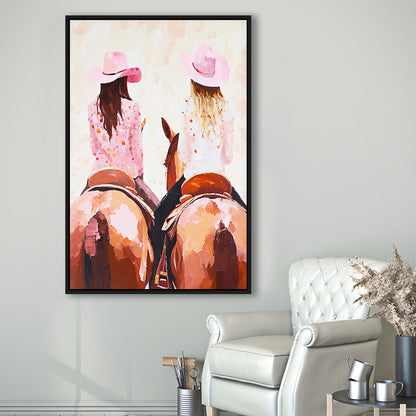 Pink Cowgirl Art Print Western Decor Cowgirl Aesthetic Dorm Room, Framed Canvas Print Wall Art, Floating Frame