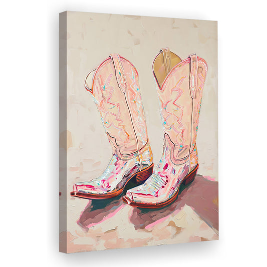 Pink Cowgirl Boots Art Print,Vintage,Preppy,Trendy ,Western Decor,Dorm Room, Canvas Print Wall Art, Wall Decor, Painting Canvas
