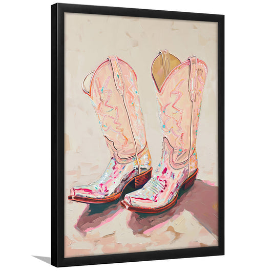 Pink Cowgirl Boots Art Print,Vintage,Preppy,Trendy ,Western Decor,Dorm Room, Framed Art Print Wall Decor, Picture Framed
