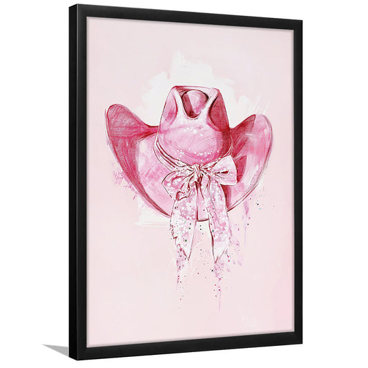 Pink Cowgirl Hat Art Print Vintage Western Decor Dorm Room, Framed Art Print Wall Decor, Picture Framed