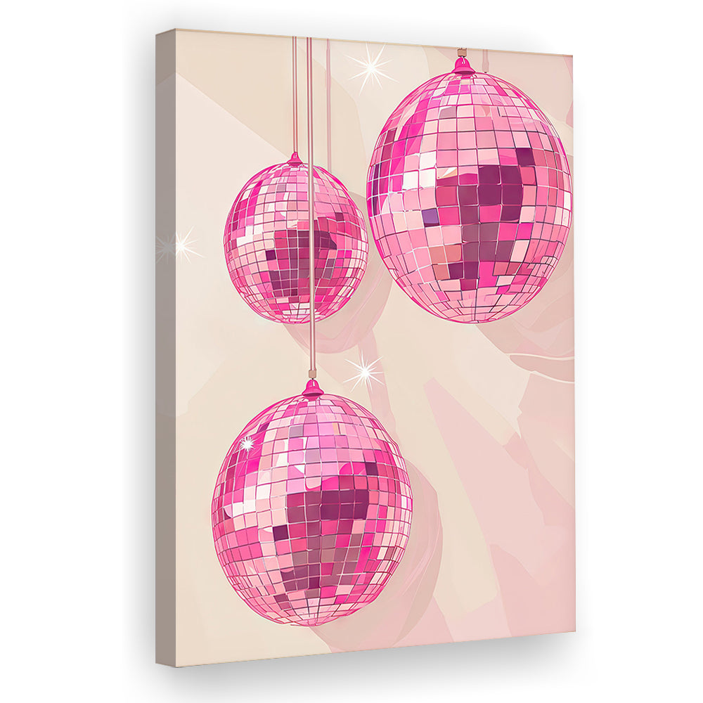 Pink Disco Balls Art Print Vintage Retro Dorm Room Glam Apartment, Canvas Print Wall Art, Wall Decor, Painting Canvas