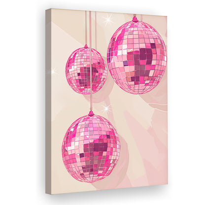 Pink Disco Balls Art Print Vintage Retro Dorm Room Glam Apartment, Canvas Print Wall Art, Wall Decor, Painting Canvas