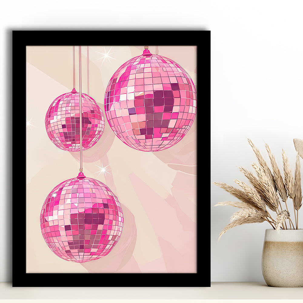 Pink Disco Balls Art Print Vintage Retro Dorm Room Glam Apartment, Framed Art Print Wall Decor, Picture Framed