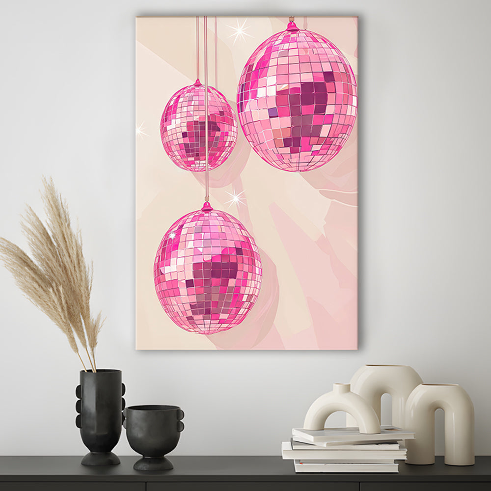 Pink Disco Balls Art Print Vintage Retro Dorm Room Glam Apartment, Canvas Print Wall Art, Wall Decor, Painting Canvas