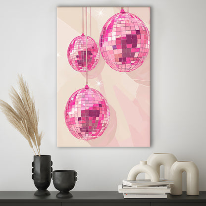 Pink Disco Balls Art Print Vintage Retro Dorm Room Glam Apartment, Canvas Print Wall Art, Wall Decor, Painting Canvas