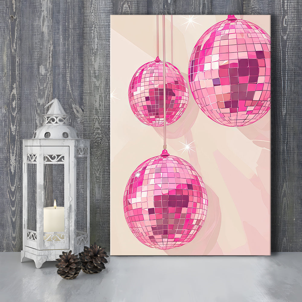 Pink Disco Balls Art Print Vintage Retro Dorm Room Glam Apartment, Canvas Print Wall Art, Wall Decor, Painting Canvas