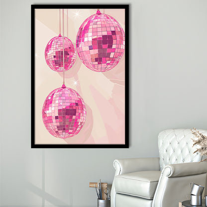 Pink Disco Balls Art Print Vintage Retro Dorm Room Glam Apartment, Framed Art Print Wall Decor, Picture Framed