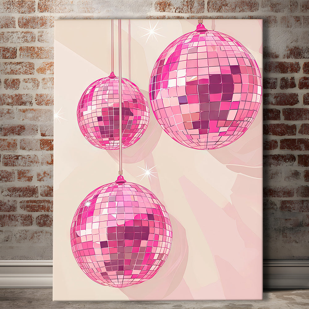 Pink Disco Balls Art Print Vintage Retro Dorm Room Glam Apartment, Canvas Print Wall Art, Wall Decor, Painting Canvas