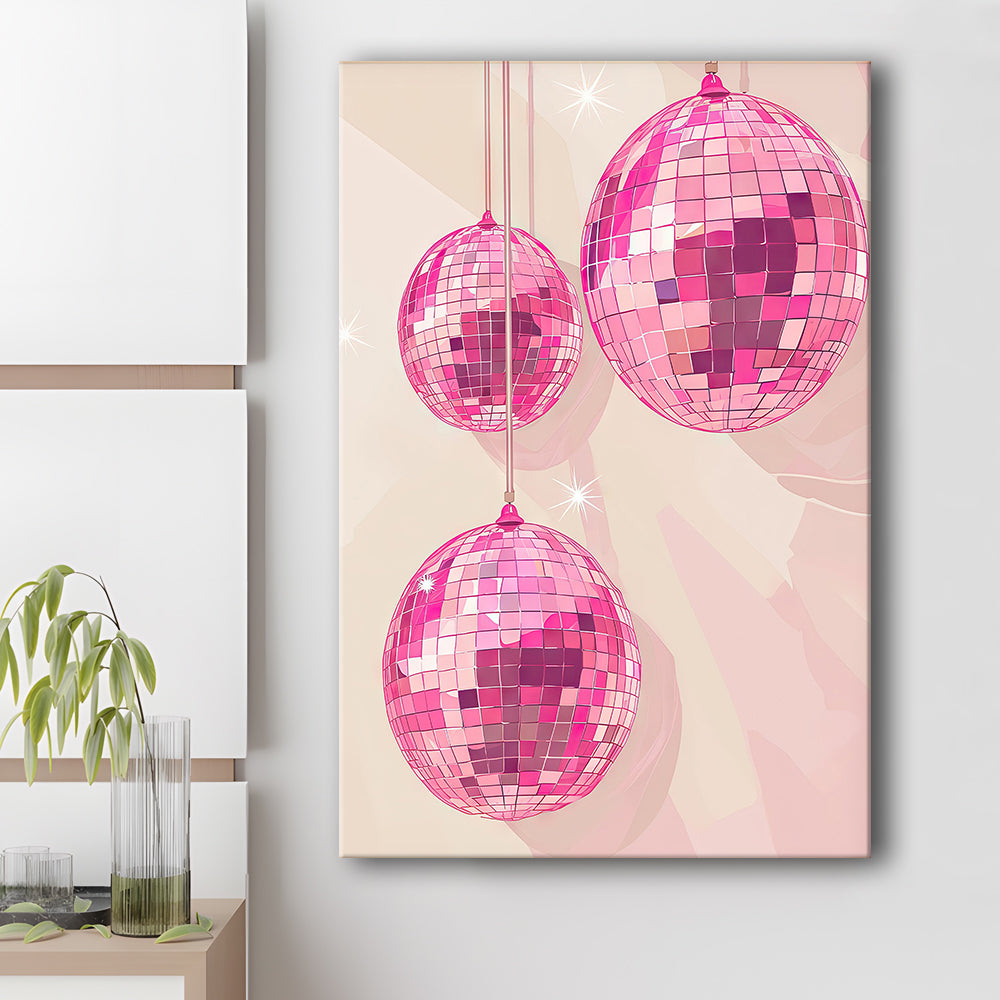 Pink Disco Balls Art Print Vintage Retro Dorm Room Glam Apartment, Canvas Print Wall Art, Wall Decor, Painting Canvas