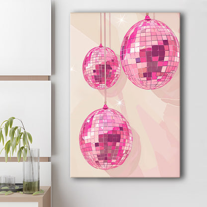 Pink Disco Balls Art Print Vintage Retro Dorm Room Glam Apartment, Canvas Print Wall Art, Wall Decor, Painting Canvas