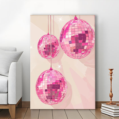 Pink Disco Balls Art Print Vintage Retro Dorm Room Glam Apartment, Canvas Print Wall Art, Wall Decor, Painting Canvas