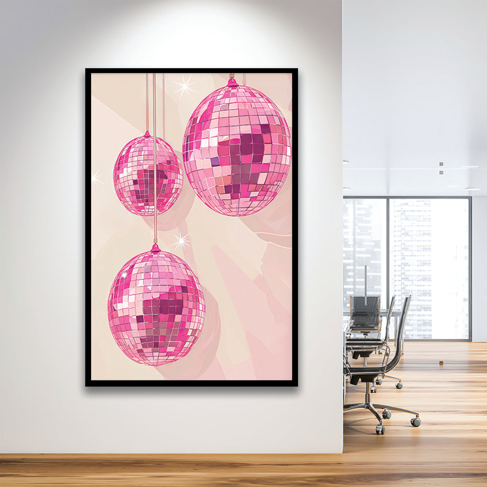 Pink Disco Balls Art Print Vintage Retro Dorm Room Glam Apartment, Framed Art Print Wall Decor, Picture Framed