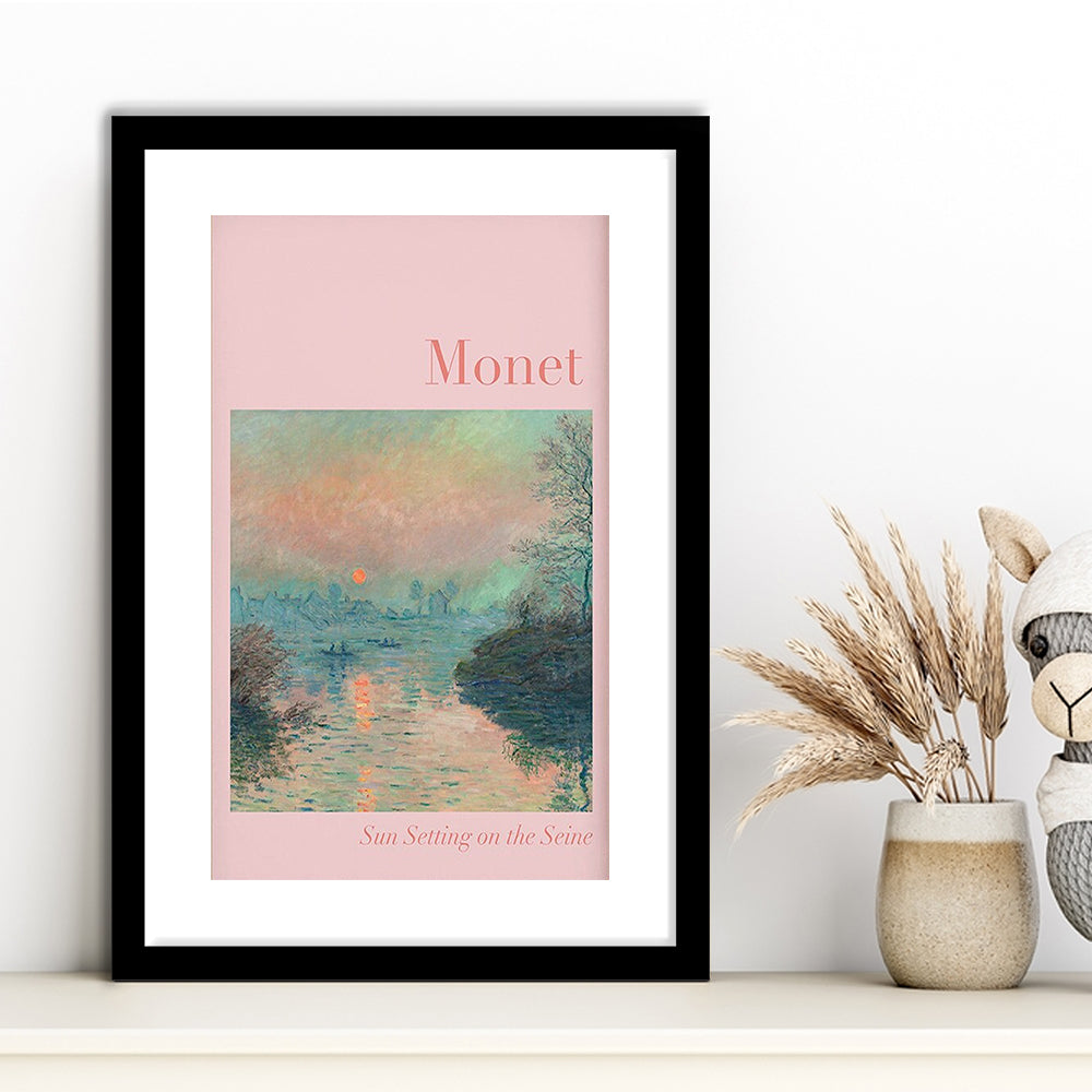 Pink Monet Sunset Print, Wall Art Print, Gallery Wall Print, Bedroom Decor, Framed Art Prints White Border Wall Decor