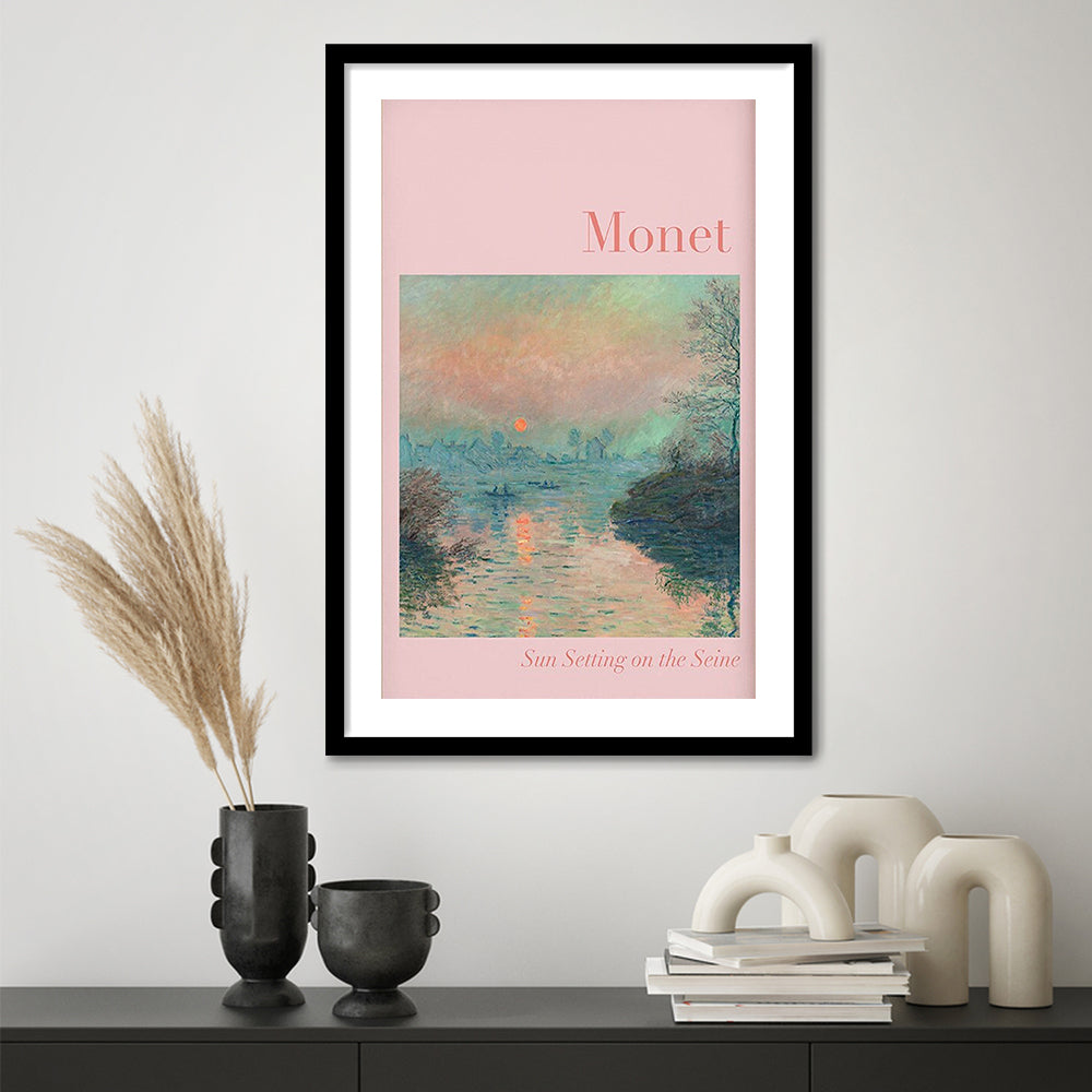Pink Monet Sunset Print, Wall Art Print, Gallery Wall Print, Bedroom Decor, Framed Art Prints White Border Wall Decor