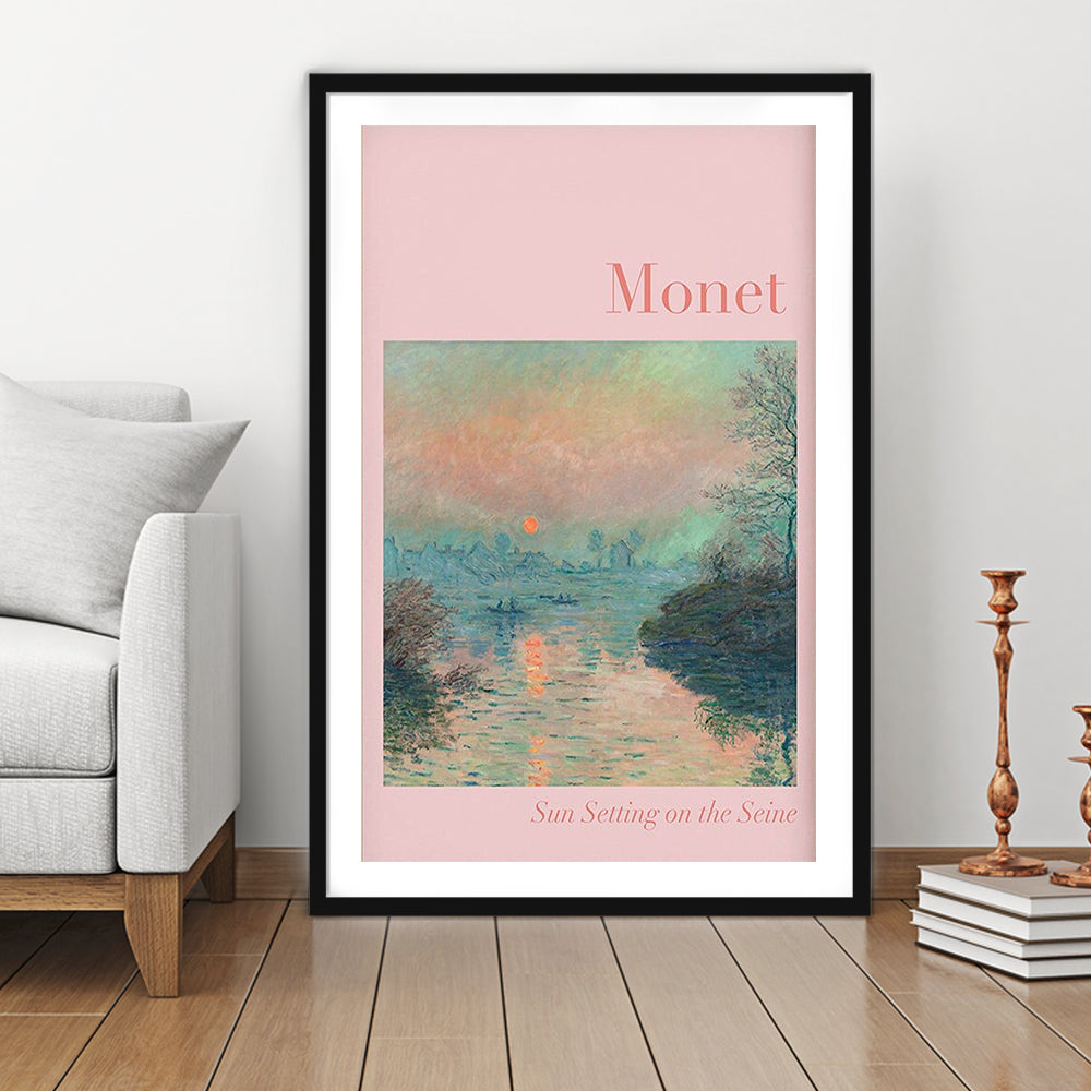 Pink Monet Sunset Print, Wall Art Print, Gallery Wall Print, Bedroom Decor, Framed Art Prints White Border Wall Decor