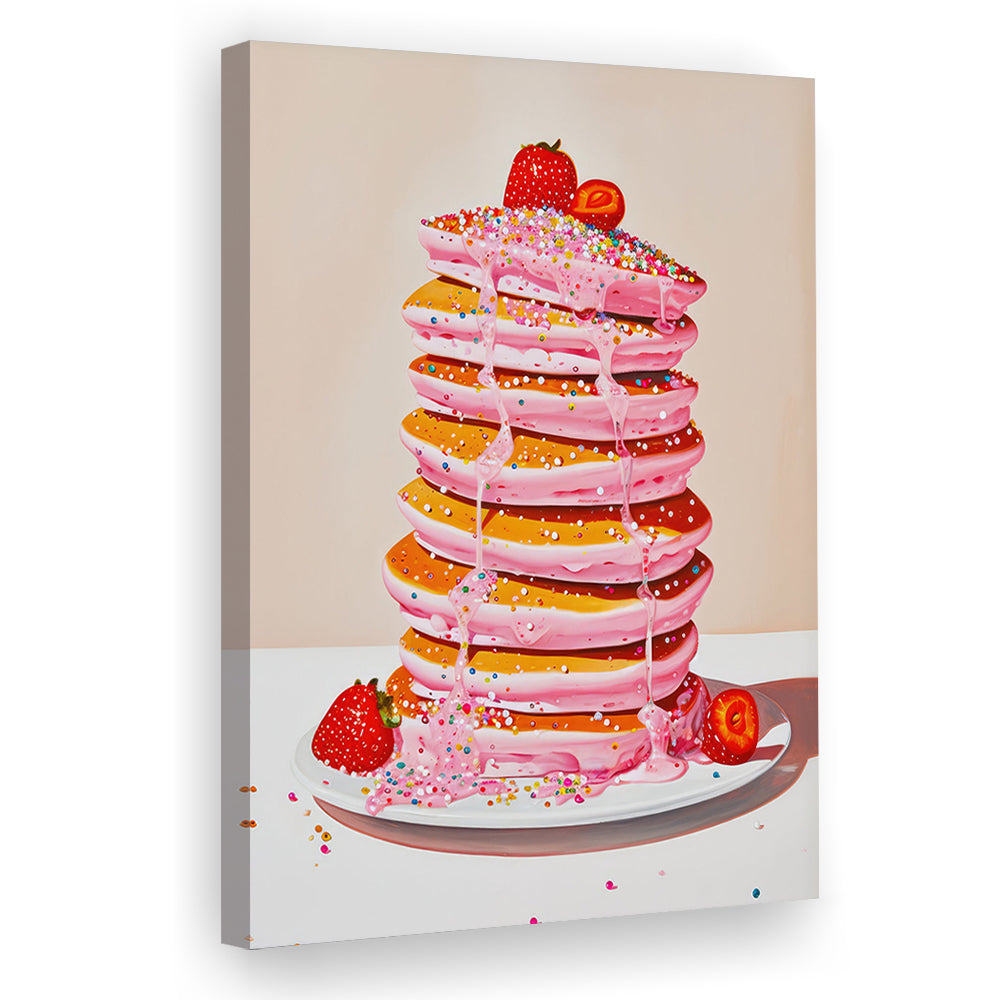 Pink Pancakes Art Print Vintage Retro Food Art Kitchen Art Strawberries Sprinkles , Canvas Print Wall Art, Wall Decor