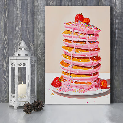 Pink Pancakes Art Print Vintage Retro Food Art Kitchen Art Strawberries Sprinkles , Canvas Print Wall Art, Wall Decor