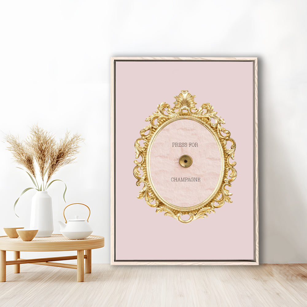 Pink Press For Champagne, Floating Framed Canvas Art Print,, Framed Canvas Prints Wall Art