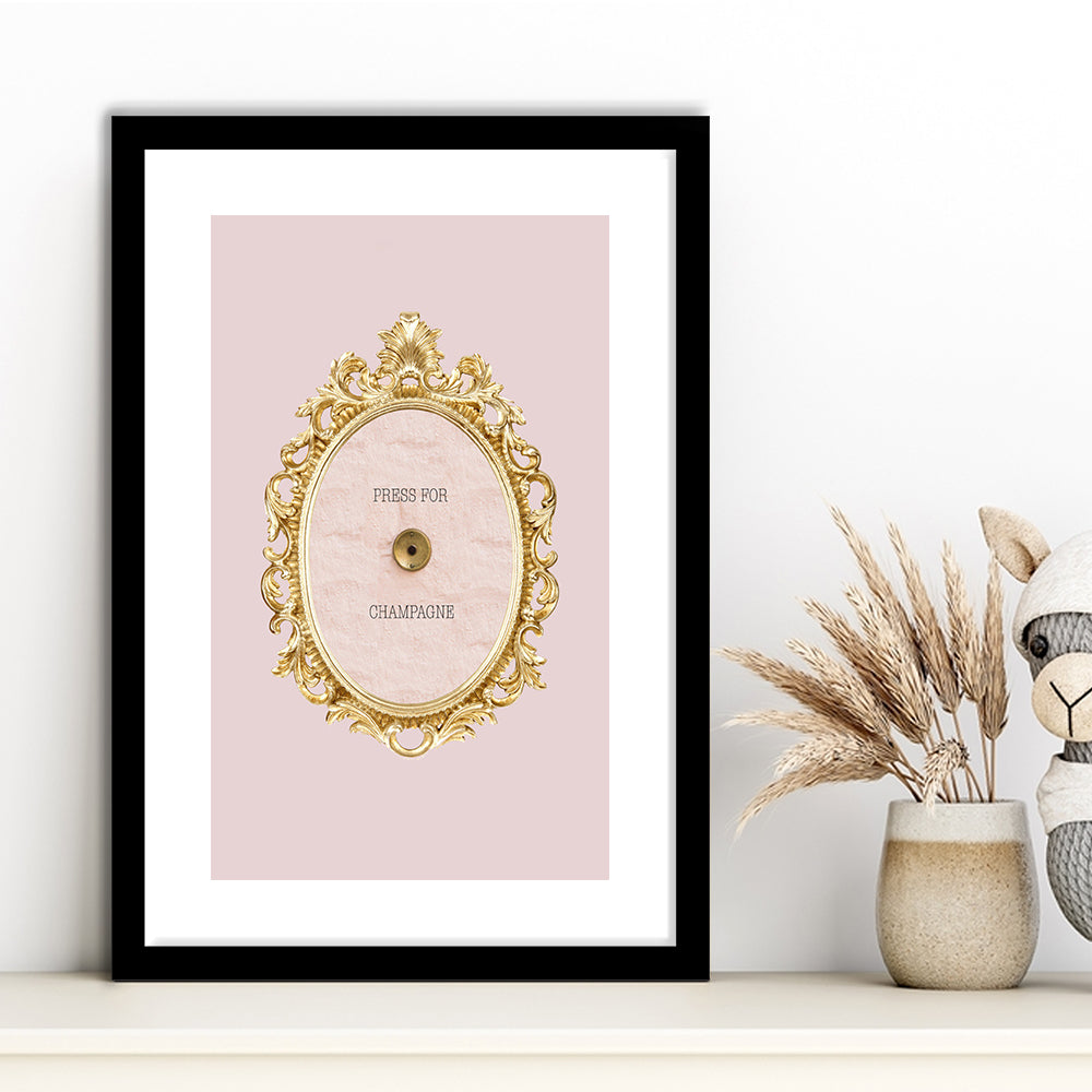 Pink Press For Champagne, Framed Picture Print, Framed Art Prints White Border Wall Decor