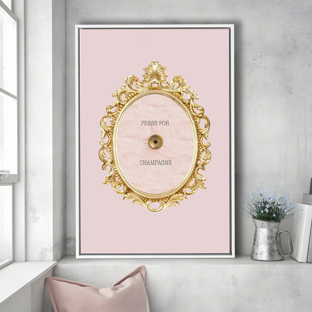 Pink Press For Champagne, Floating Framed Canvas Art Print,, Framed Canvas Prints Wall Art