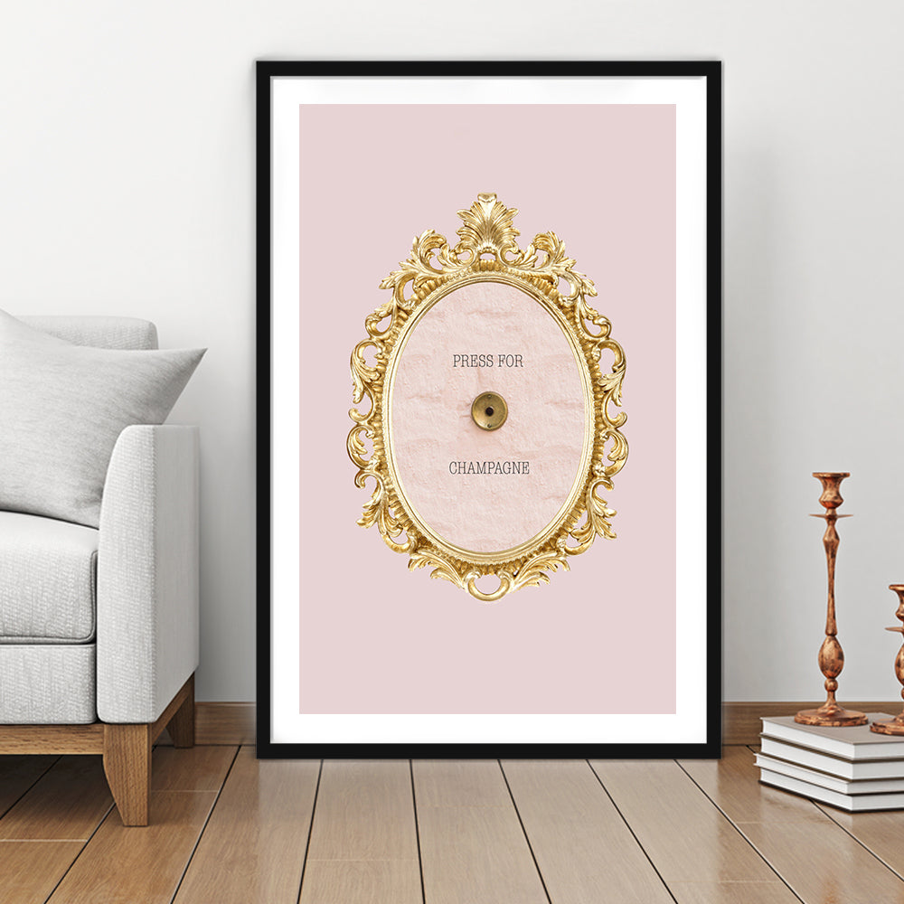 Pink Press For Champagne, Framed Picture Print, Framed Art Prints White Border Wall Decor