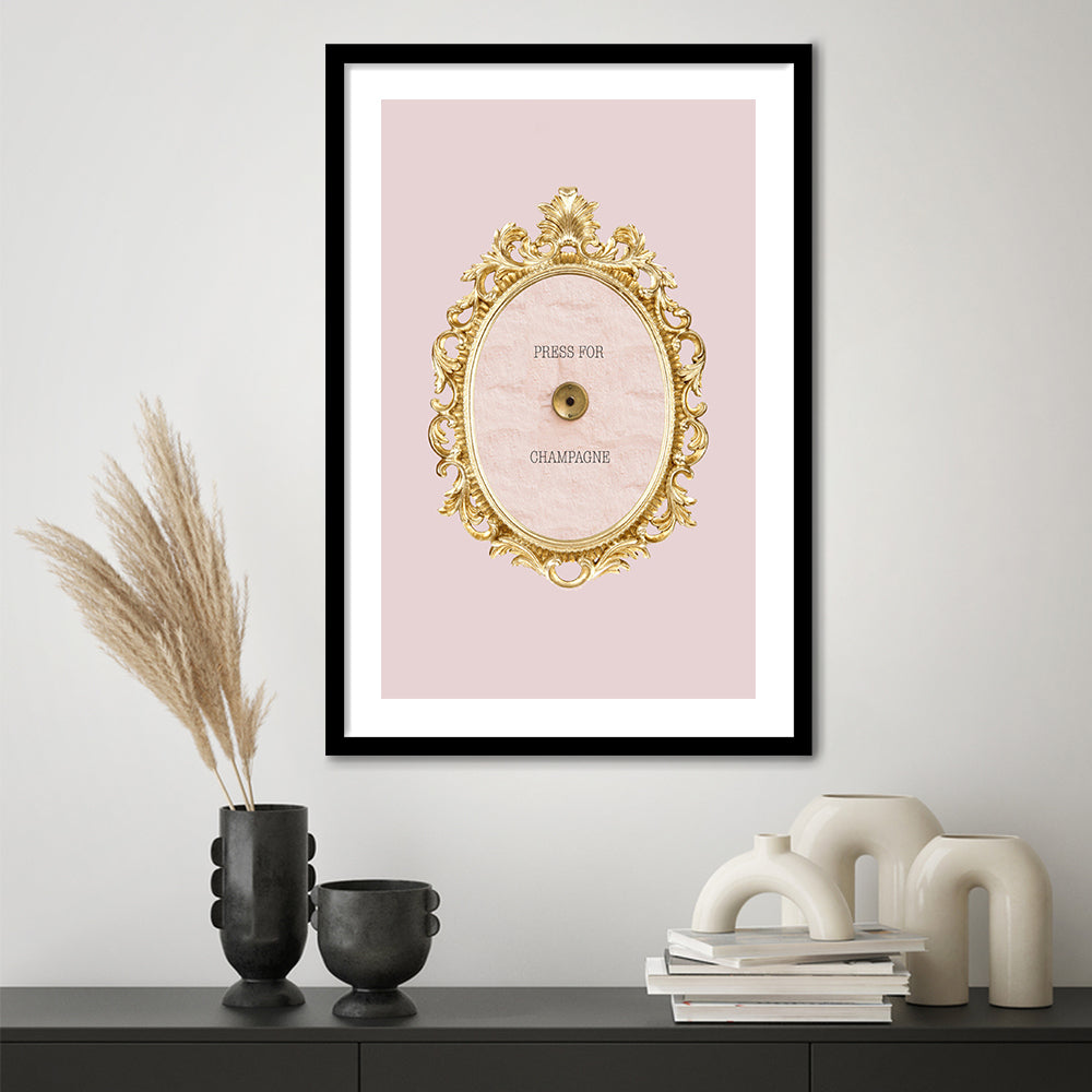 Pink Press For Champagne, Framed Picture Print, Framed Art Prints White Border Wall Decor