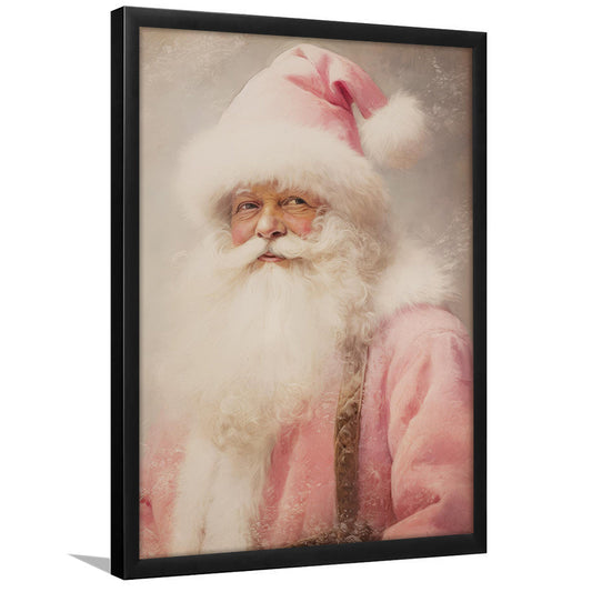 Pink Santa Claus Christmas Oil Painting Art Print Vintage Christmas Holiday Decor, Framed Art Print Wall Decor, Picture Framed