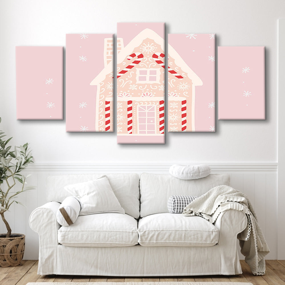 Pink Swimming Pool Print Pink And White Beach Umbrella Photography Print, Mixed Panels Canvas Print Wall Art