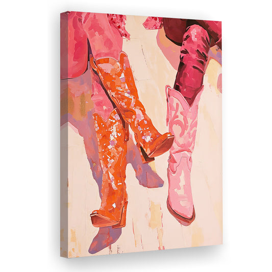 Pink & Orange Cowgirl Boots Art Print Western Decor Dorm Room, Canvas Print Wall Art, Wall Decor, Painting Canvas