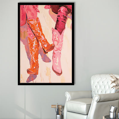 Pink & Orange Cowgirl Boots Art Print Western Decor Dorm Room, Framed Art Print Wall Decor, Picture Framed