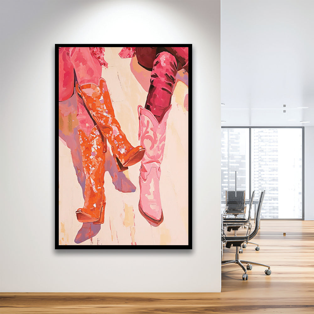 Pink & Orange Cowgirl Boots Art Print Western Decor Dorm Room, Framed Art Print Wall Decor, Picture Framed
